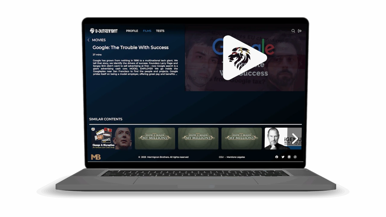 Leçon d'anglais business sur la plateforme e-dutainment avec une étude de cas vidéo sur l'entreprise Google.